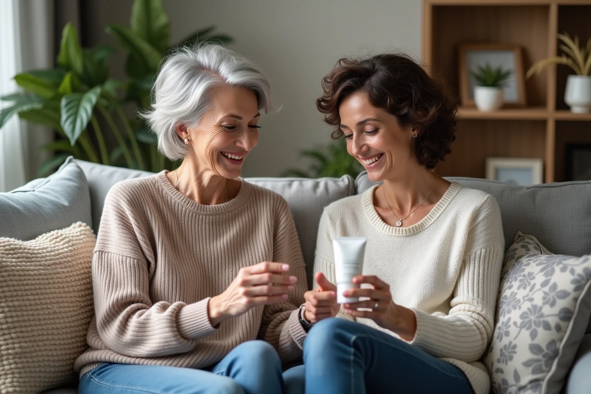 Deux femmes discutant de soins de peau dans le salon