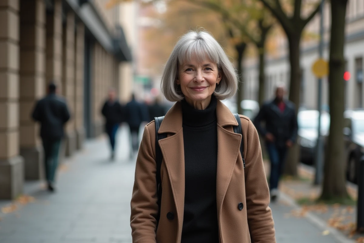 Femme active marchant dans une rue urbaine élégante