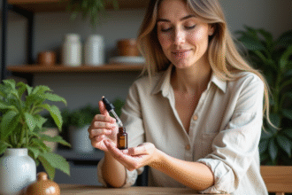 Femme appliquant une huile essentielle sur son poignet