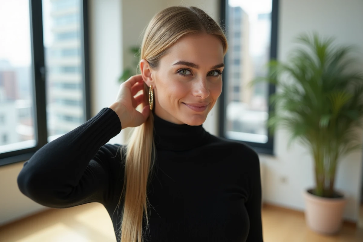 Femme souriante dans un loft lumineux et moderne