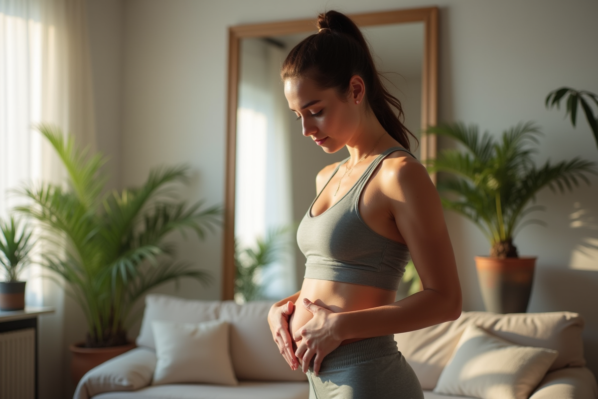 Femme en posture de relaxation dans une chambre lumineuse