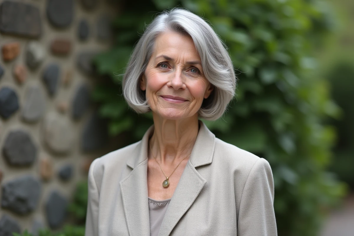 Femme élégante de 60 ans dans un jardin naturel