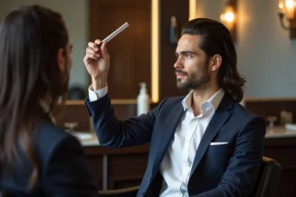 Homme confiant dans un barbershop moderne en portrait