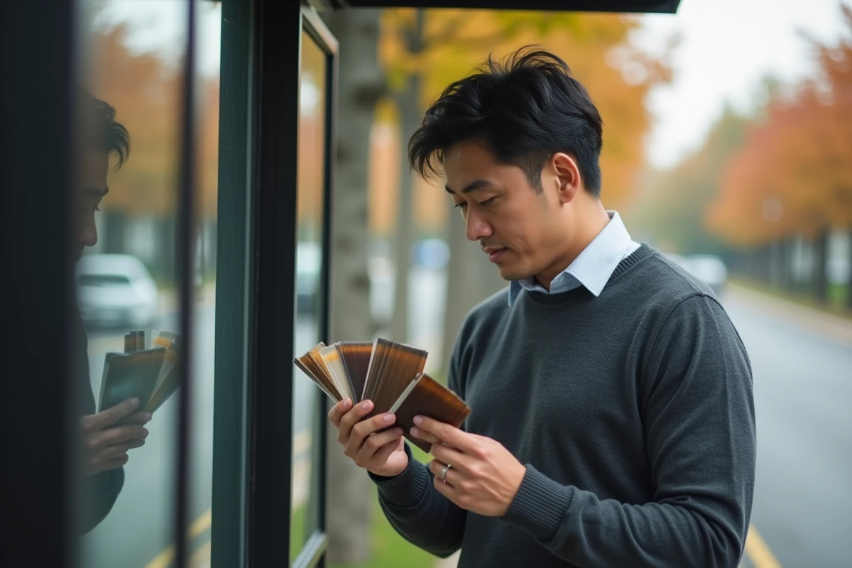 Homme asiatique examine des échantillons de couleur
