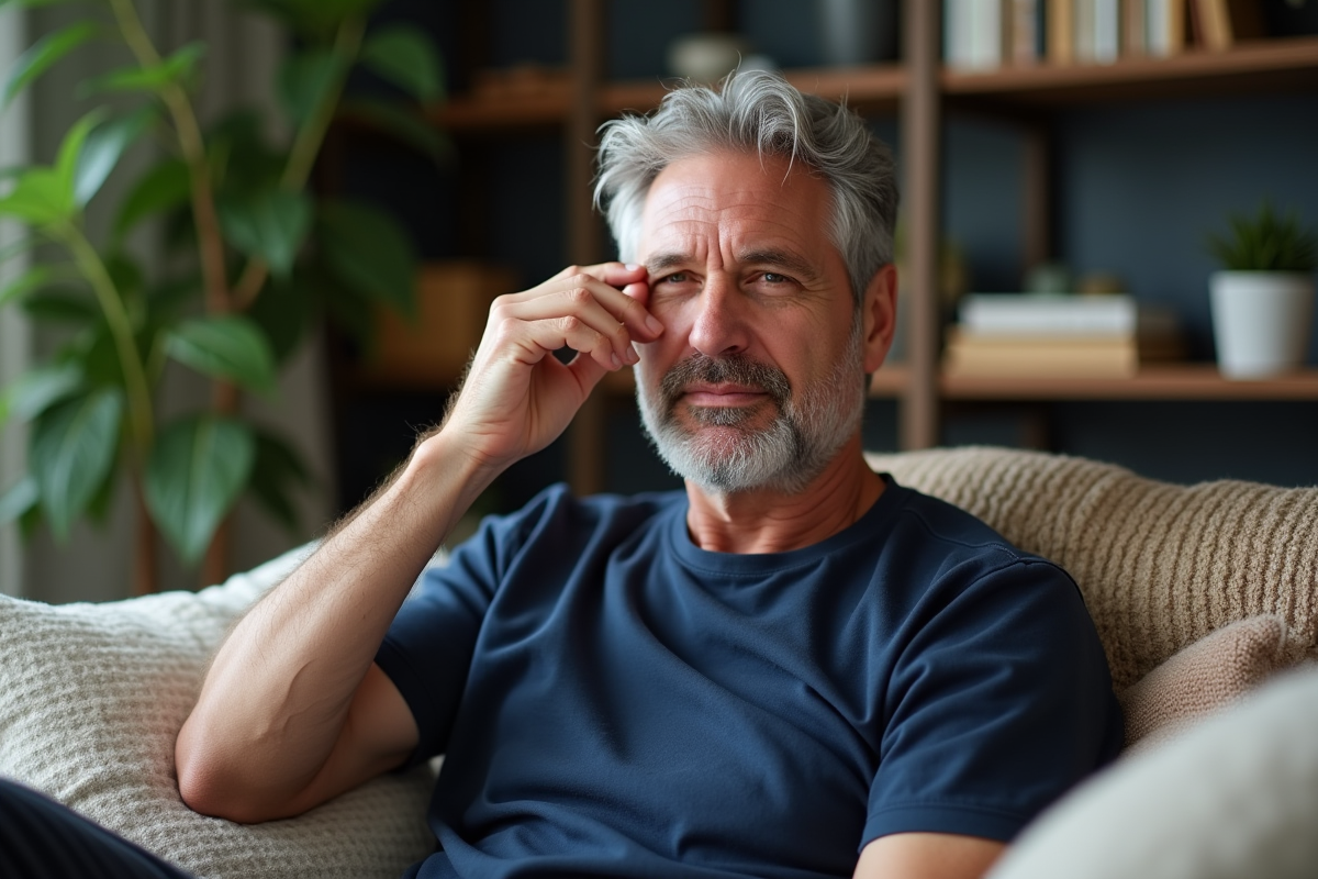 Homme se massant les yeux avec de l