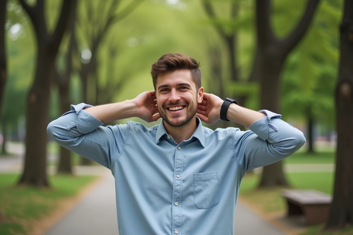 Homme souriant dans un parc en pleine nature