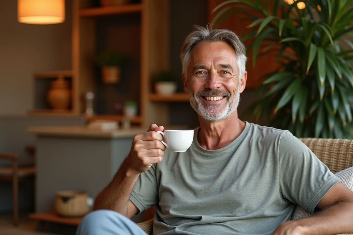 Homme relaxe buvant un thé dans un spa à Toulouse