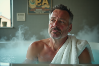 Homme d'âge moyen fatigué dans un spa intérieur