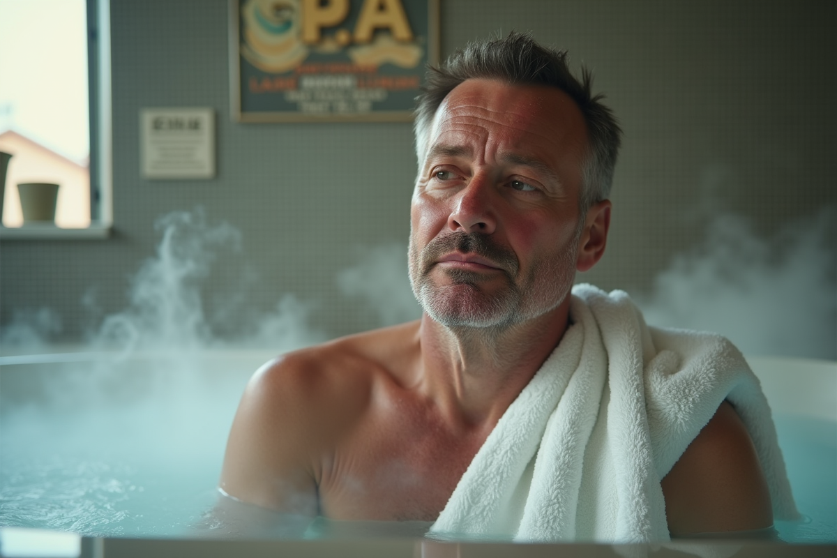 Homme d'âge moyen fatigué dans un spa intérieur