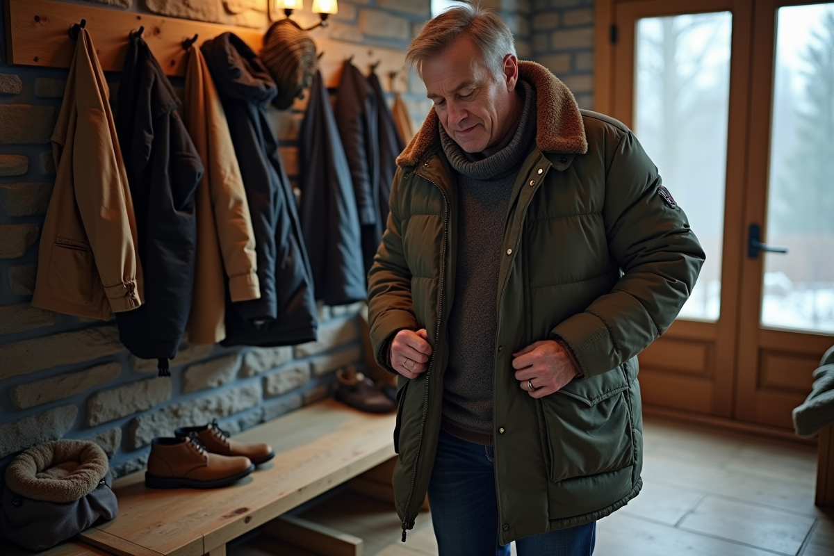 Homme en vêtements d hiver se préparant à sortir
