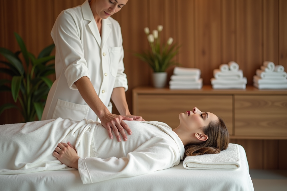 Femme détendue recevant un massage dans un centre bien-être