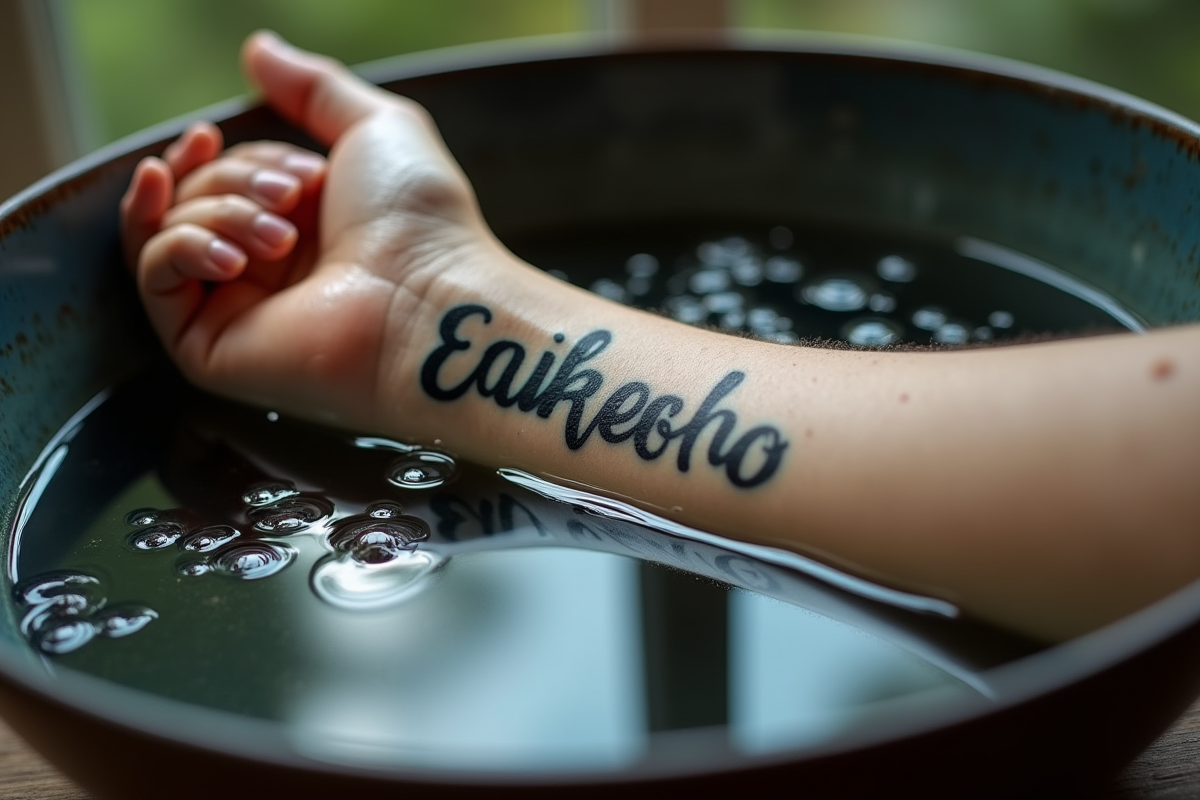 Poignet tatoué immergé dans l
